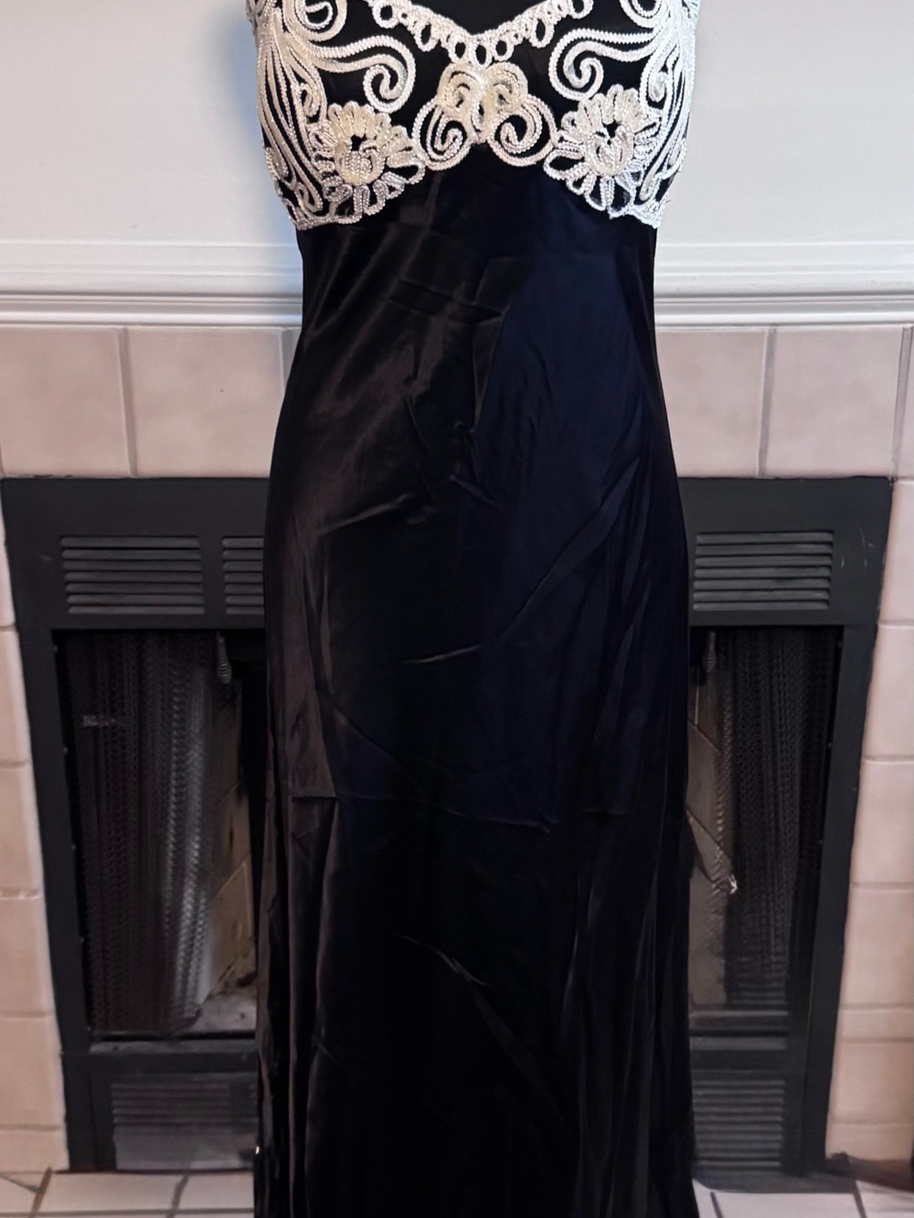 Roberta Black Evening Gown with a White Lace Bodice